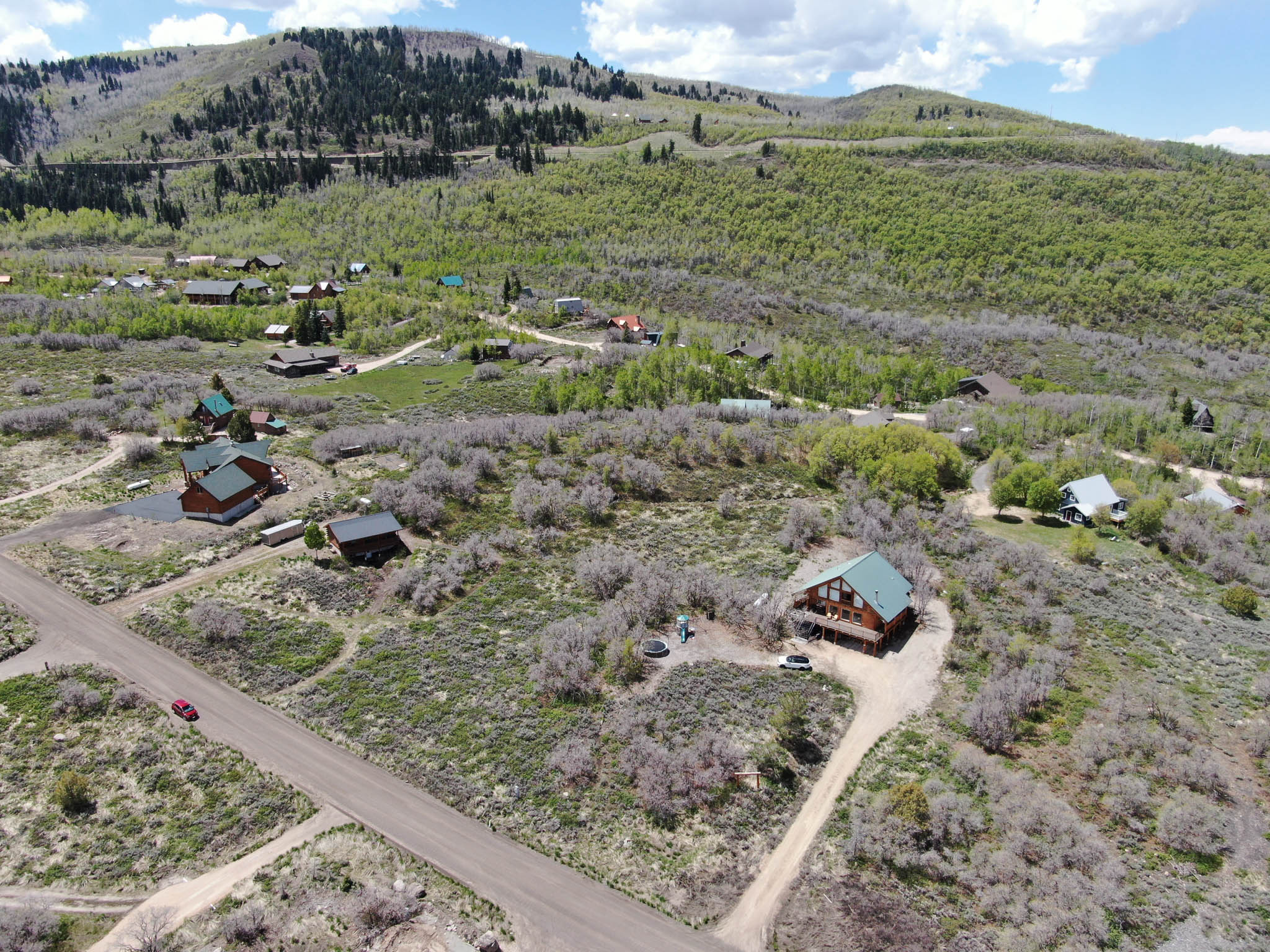 Aerial view of a mountain backdrop