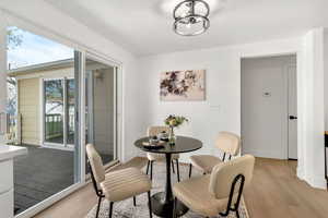 Dining room with light wood-style flooring
