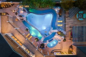 Drone / aerial view of a pool