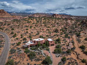 Overview of rural landscape with a desert landscape and mountains