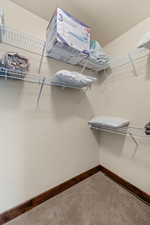 Walk in closet featuring carpet flooring