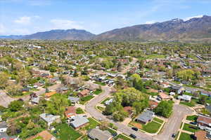 Aerial perspective of suburban area featuring mountains