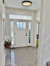 Foyer entrance featuring light wood finished floors and plenty of natural light