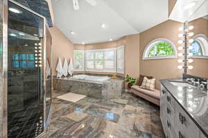 Large Primary ensuite with separate tub, shower.