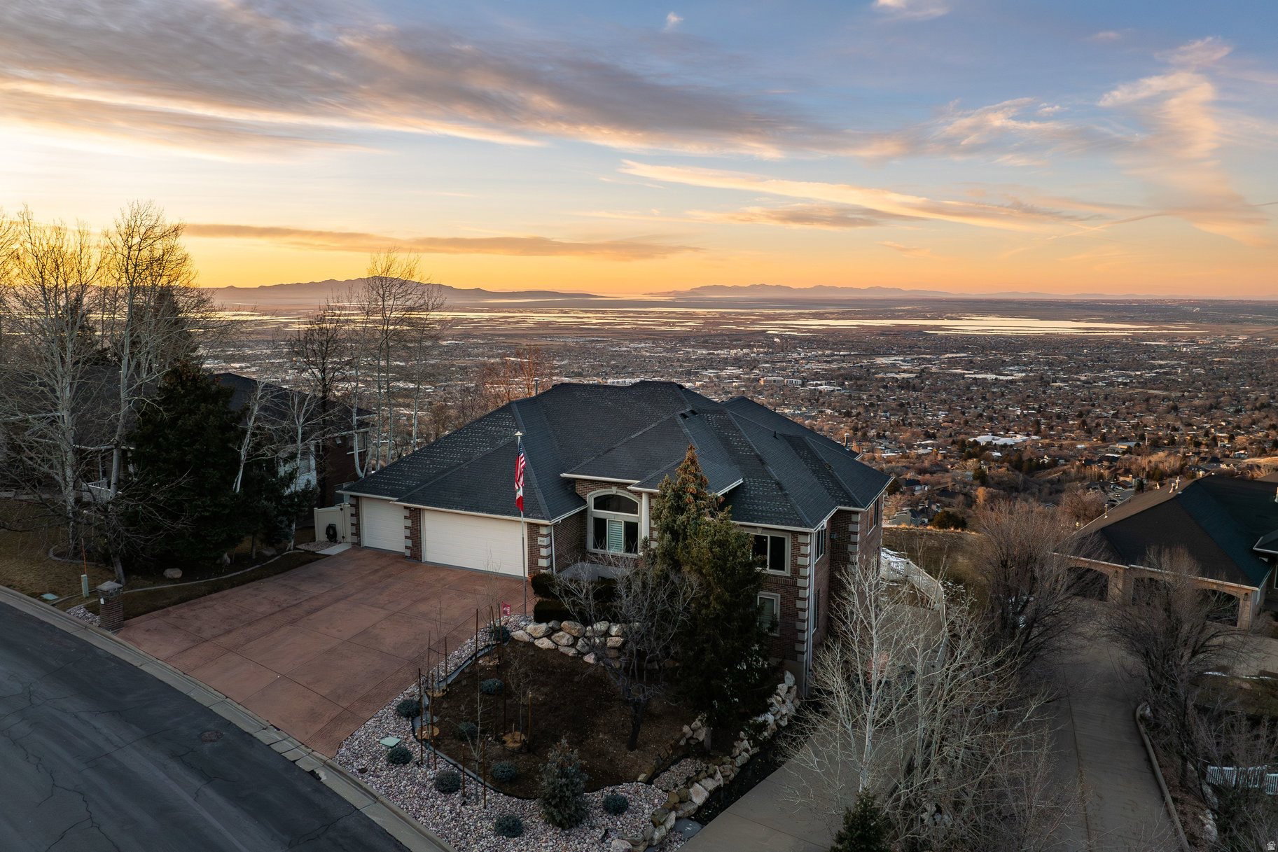 Aerial view at dusk