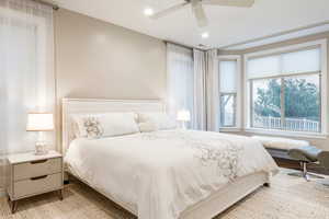 Bedroom with recessed lighting and a ceiling fan
