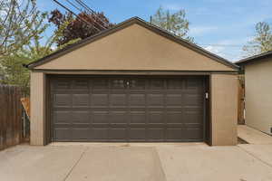 View of detached garage