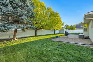 Fenced backyard with a patio