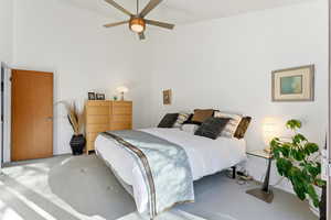 Bedroom featuring carpet flooring and a ceiling fan
