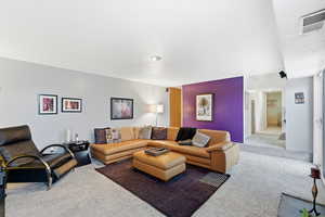 Living room with carpet floors