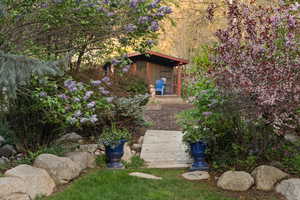 View of shed in yard
