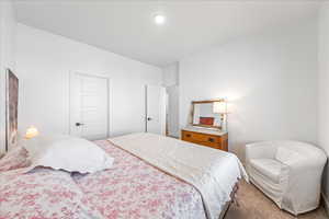 Bedroom with light carpet