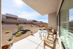 Fenced backyard featuring a patio area