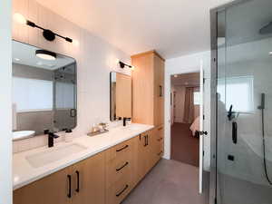 White oak cabinetry/double vanity