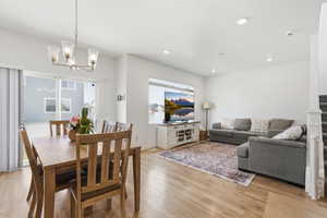 Dining space and living room