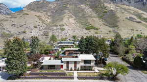 Drone / aerial view of a mountain backdrop