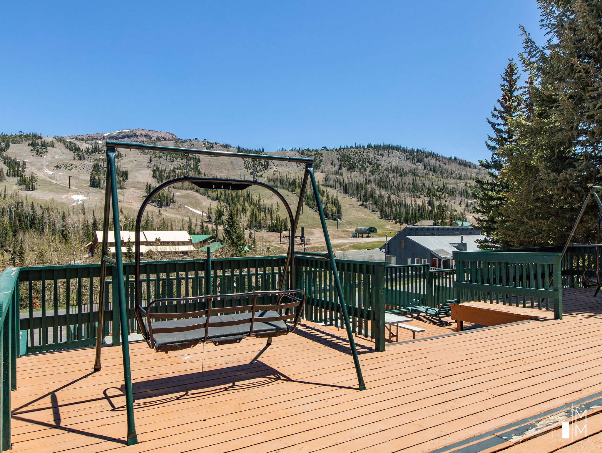 Wooden deck with a mountain view