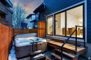 View of patio terrace at dusk