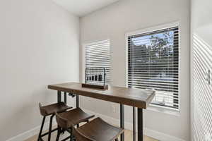 Dining room with light wood-style flooring