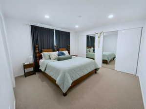 The main bed room is equiped with his and her closets along with a private bathroom