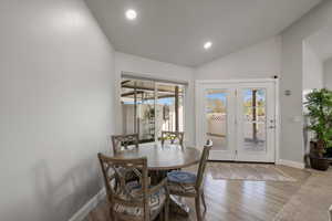 Dining area, overlooking patio window and door