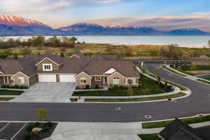 Aerial view of a water and mountain view