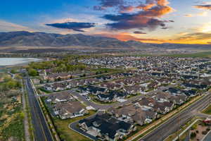 Aerial view at dusk of a mountain view and a residential view