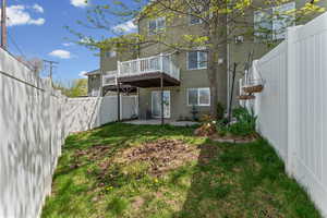 Back of house featuring a patio, a fenced backyard, stucco siding, and a deck
