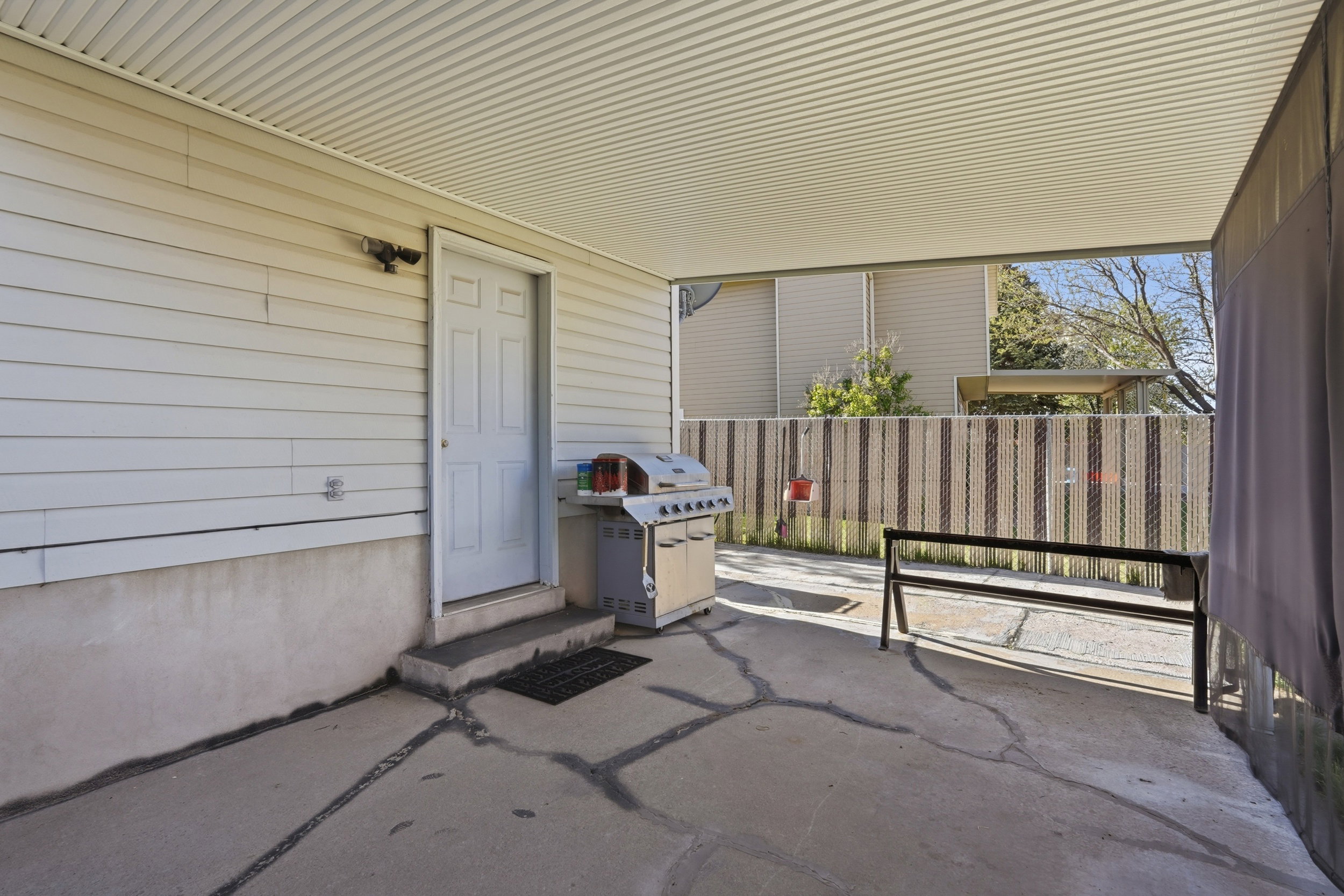 View of patio with area for grilling