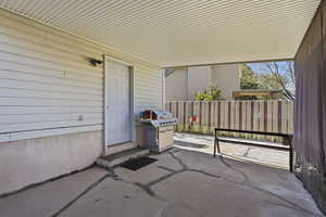 View of patio with area for grilling