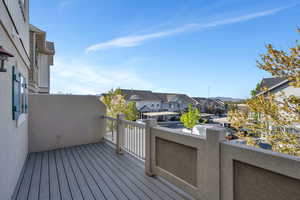 Wooden deck featuring a residential view