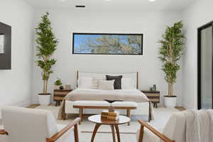 Bedroom with recessed lighting and baseboards