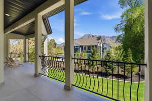 Balcony with a mountain view