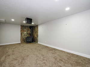 Family Room with Wood Stove - Lower Level