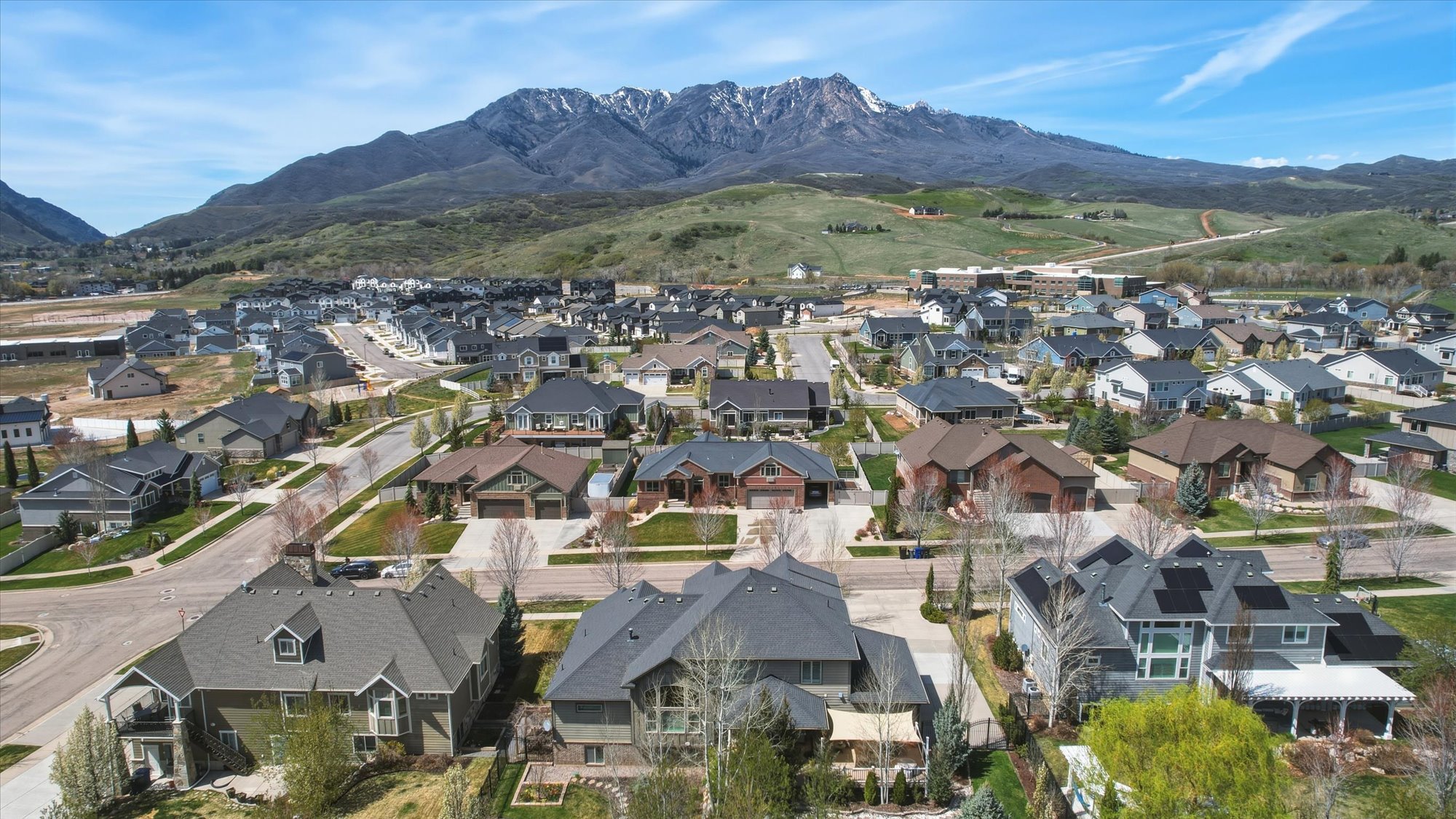 Drone / aerial view of a mountainous background