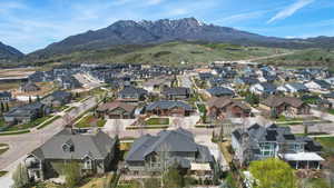 Drone / aerial view of a mountainous background