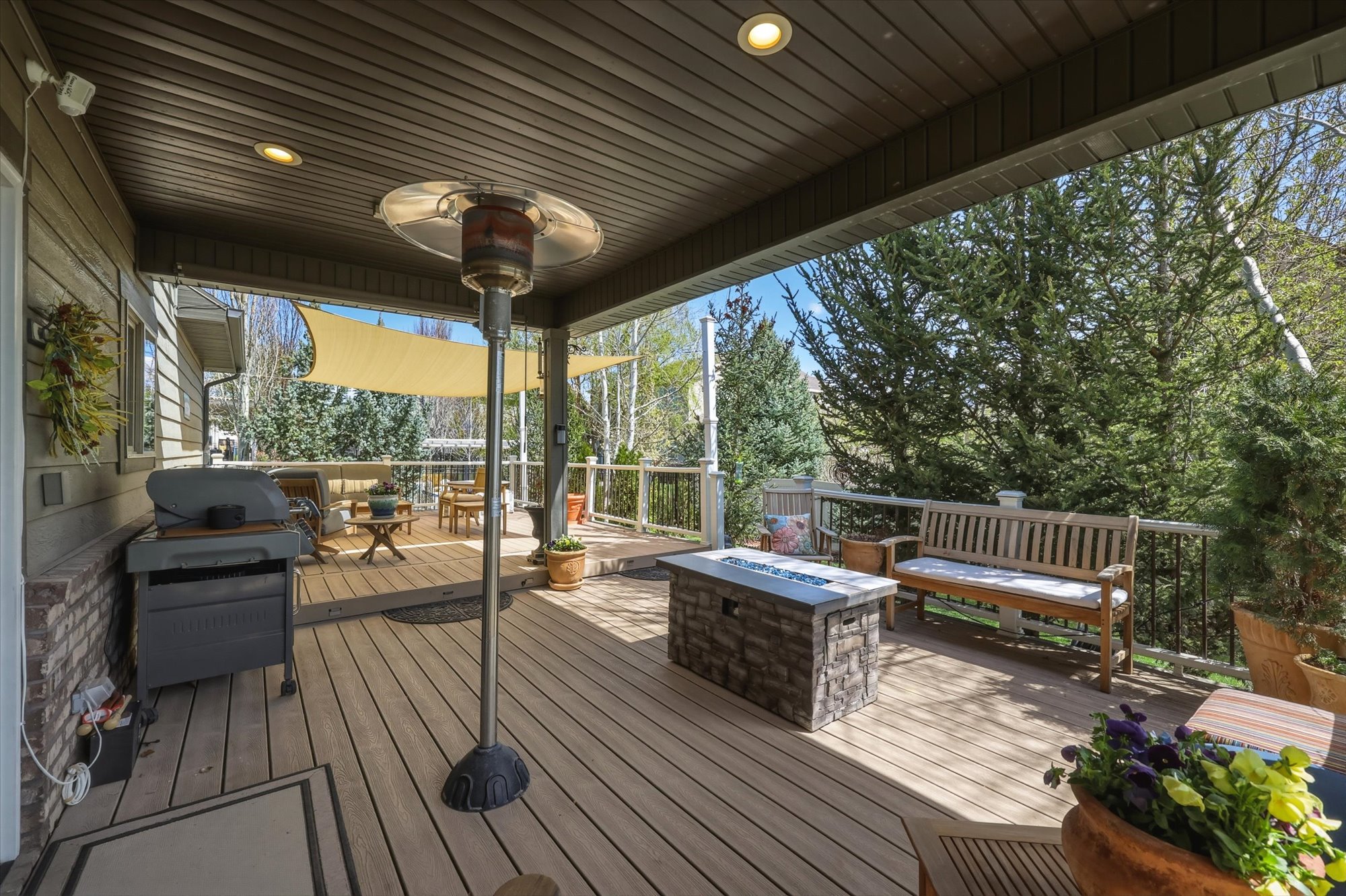Wooden deck with a fire pit