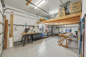 Garage with a workshop area