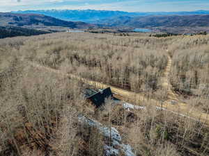 Drone / aerial view of a mountainous background