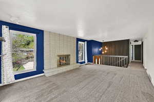 Spacious living room with gas fireplace
