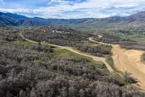 Drone / aerial view of a mountain backdrop