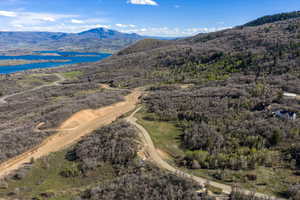 Bird's eye view of a water and mountain view and a heavily wooded area