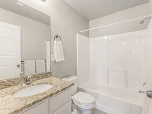 Full bath featuring vanity and bathing tub / shower combination