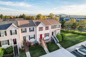 Drone view of the front of the property