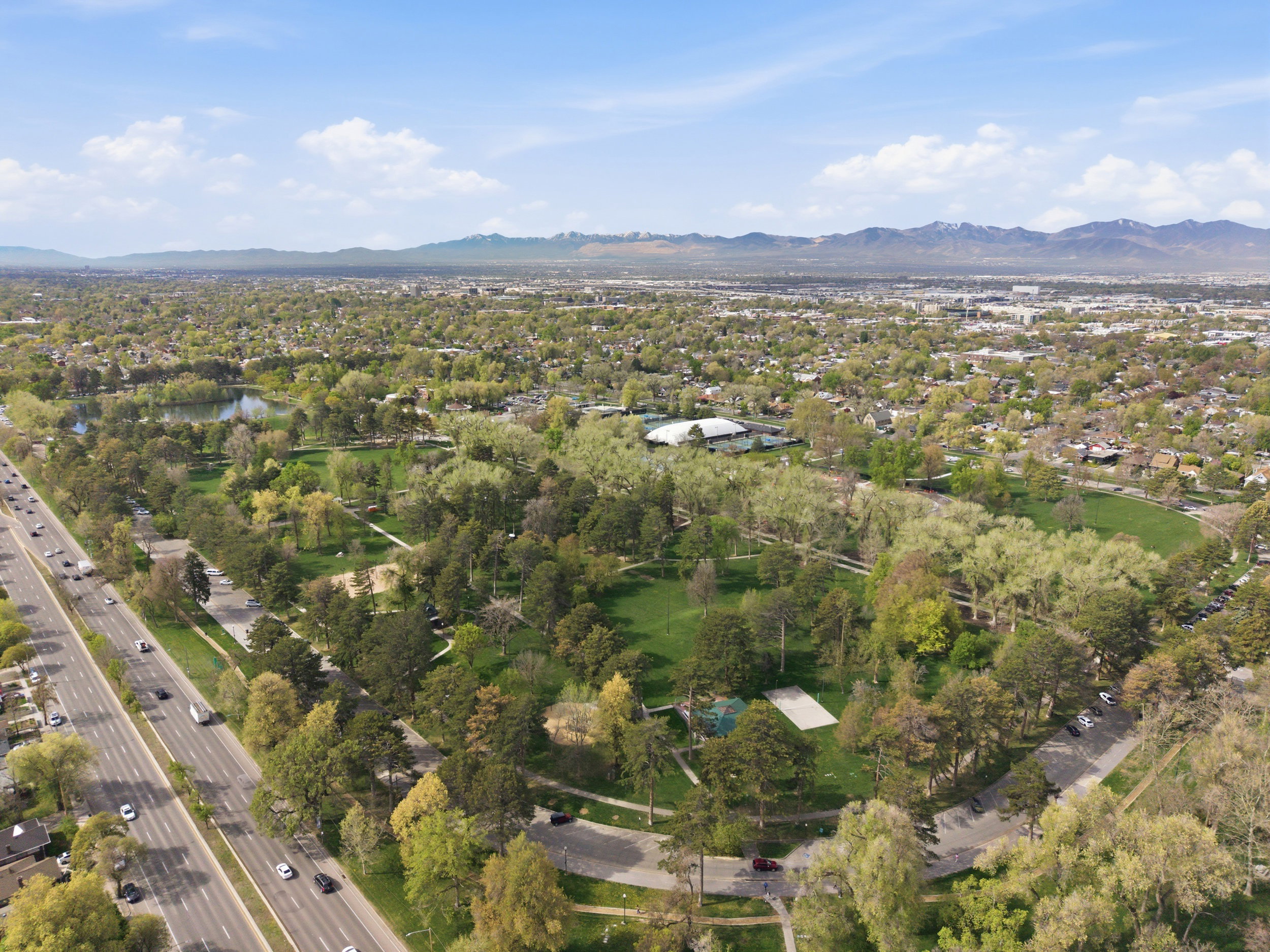 Bird's eye view of a mountain backdrop