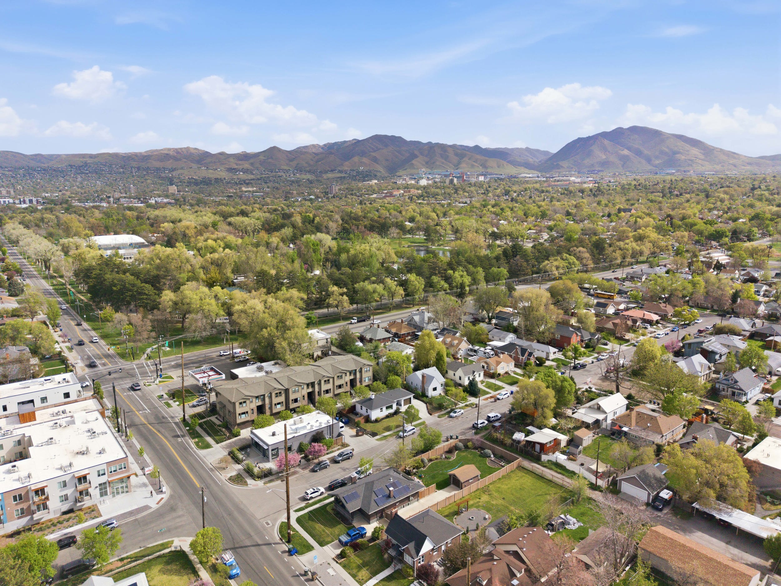 Aerial view of a mountainous background