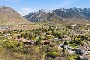 View of mountain background featuring nearby suburban area