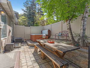 Fully fenced patio. Dogs welcome here!