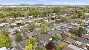 Aerial perspective of suburban area featuring mountains
