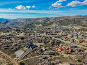 Aerial view of a water and mountain view